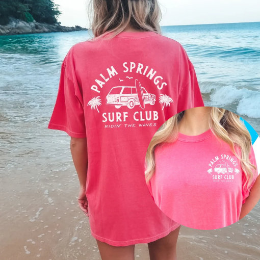 Palm Springs Surf Club Shirt | Coconut girl clothes preppy summer oversized beach tee VSCO girl aesthetic shirt for teens words on back