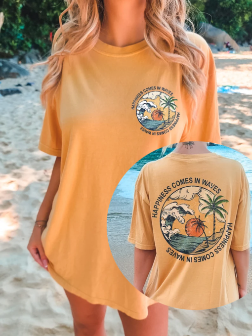 Happiness Comes in Waves Tee, Summer Graphic Tee, BeachT-shirt, Boho Tee, Vintage Inspired Cotton T-shirt, Unisex Tee, Comfort Colors Tee