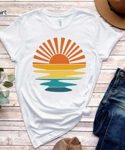 Retro Sunset Rays Wavy Shirt, Vintage Shirt,…