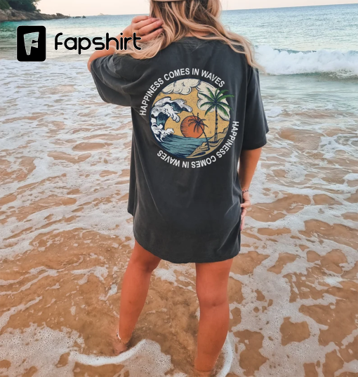 Happiness Comes in Waves Tee, Summer Graphic Tee, BeachT-shirt, Boho Tee, Vintage Inspired Cotton T-shirt, Unisex Tee, Comfort Colors Tee