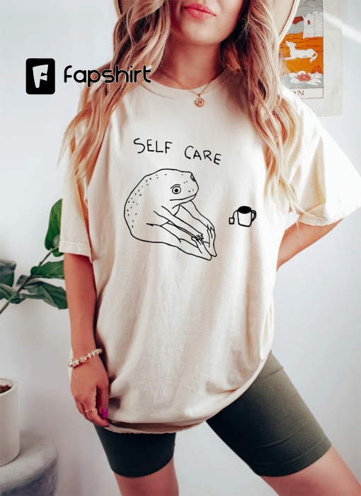 Funny Self Care Frog Shirt, Retro Vintage Self Care Shirt, Frog Lover Gift, Cool Frog Outfit, Cottagecore Frog Tshirt, Trendy Unisex Sweater