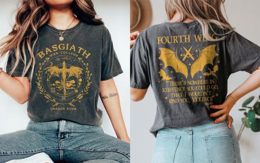 Comfort Colors Basgiath War College 2 Sided Shirt, Fourth Wing Shirt, Dragon Rider Violet Sorrengail Xaden Riorson Fantasy Bookish, Empyrean