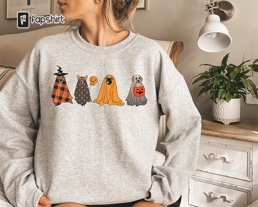 Halloween Dogs Sweatshirt,Cute Dogs Sweater,Ghost Sweatshirt,Halloween Dog Shirt,Ghost Dog Shirt,Happy Halloween,Retro Spooky Season Shirt