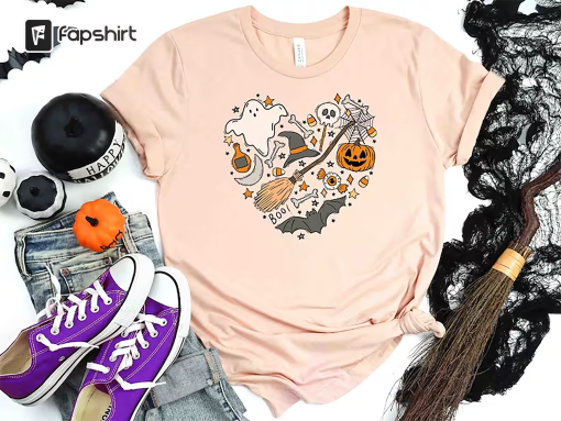 Halloween Doodles Shirt , Halloween Shirt, Cute Halloween Theme Shirt, Happy Halloween Shirt, Happy Halloween Heart Shirt , Halloween Heart