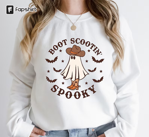 Boot Scootin Spooky Sweatshirt and Hoodie,Halloween Shirt ,Cowboy Ghost Shirt,Western Halloween Shirt, Cute Spooky Shirt, Halloween Gift