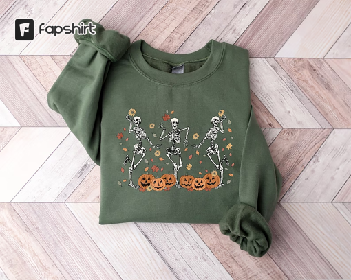 Dancing Skeleton Sweatshirt, Pumpkin Sweater, Pumpkin Skeleton Shirt, Fall Sweatshirt, Halloween Party Sweatshirt, Spooky Season Sweatshirt