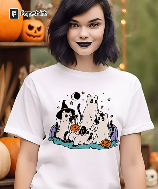 Ghost Cat Shirt, Halloween T-Shirt, Cat shirt, Ghost T-Shirt, Halloween Cat Shirt, Cat Lover Shirt, Black Cat T-Shirt, Spooky Season Tee