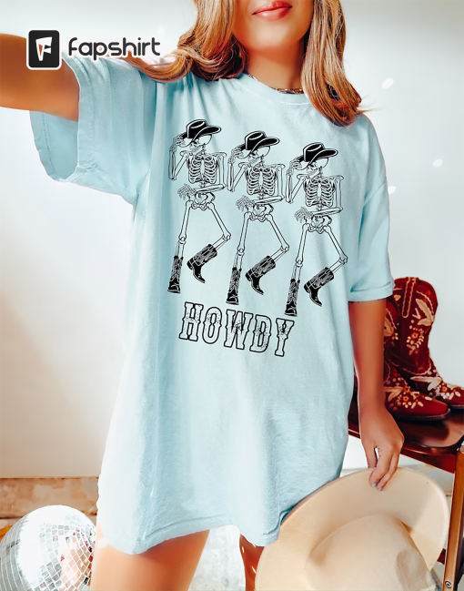 Howdy Cowboy Tee, Skeleton Cowboy Tee, Dancing Skeleton Tee, Boho Tee, Vintage Inspired Cotton T-shirt, Unisex Tee, Comfort Colors Tee