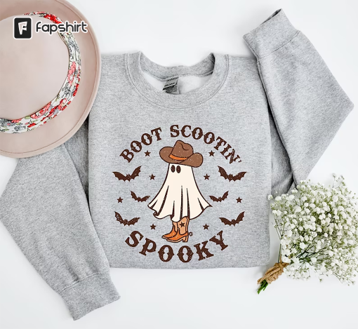 Boot Scootin Spooky Sweatshirt and Hoodie,Halloween Shirt ,Cowboy Ghost Shirt,Western Halloween Shirt, Cute Spooky Shirt, Halloween Gift