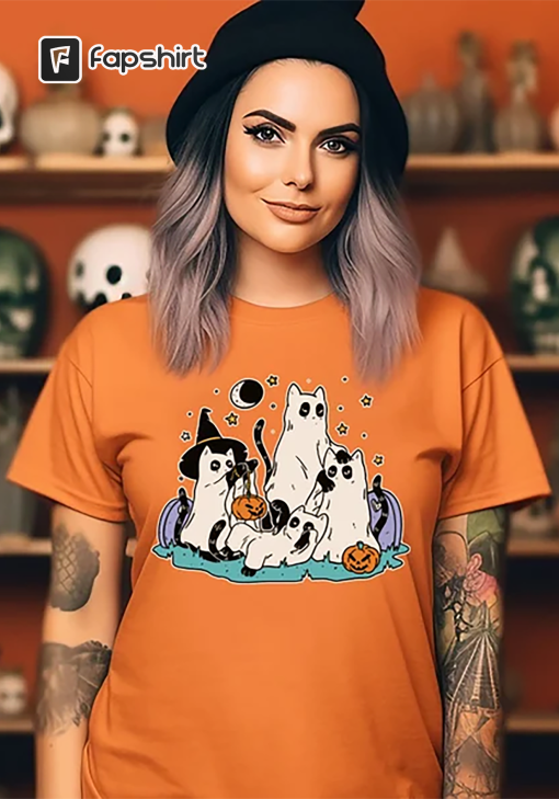 Ghost Cat Shirt, Halloween T-Shirt, Cat shirt, Ghost T-Shirt, Halloween Cat Shirt, Cat Lover Shirt, Black Cat T-Shirt, Spooky Season Tee