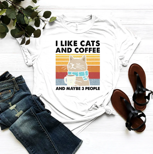 I Like Cats And Coffee Shirt, Coffee Lover Shirt, Funny Cat Shirt, Cat Mom Gift, Cat Lover Shirt, Retro Coffee Shirt, Vintage Cat Shirt