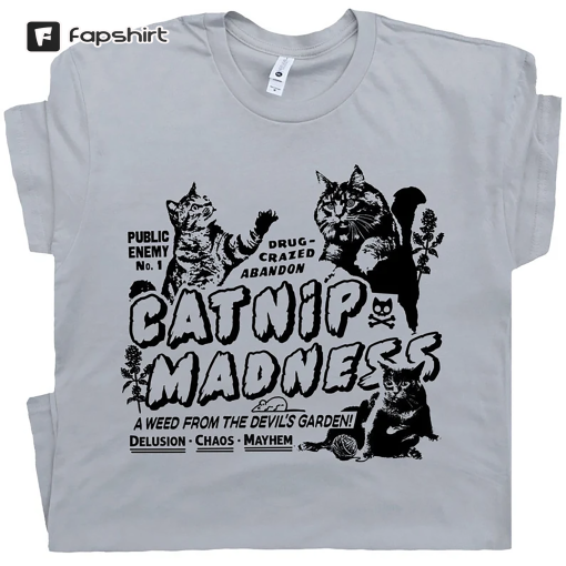 Funny Cat Shirts for Women Men Catnip Madness Cute Cat Shirts Funny Shirts with Cats Crazy Shirts Cool Graphic T Shirts Vintage Kitten Tees