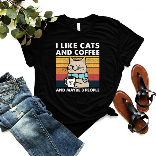 I Like Cats And Coffee Shirt, Coffee Lover Shirt, Funny Cat Shirt, Cat Mom Gift, Cat Lover Shirt, Retro Coffee Shirt, Vintage Cat Shirt