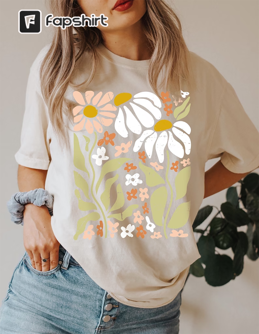 Comfort Colors® Shirt, Flowers T-Shirt, Boho Wildflowers Floral Nature Shirt, Garment Dyed, Boho Shirts, Oversized Shirts, Wildflower Shirt