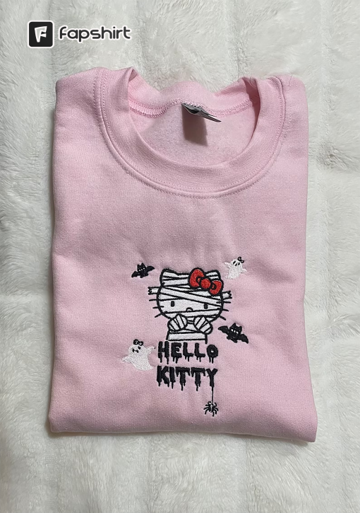 Kitty Halloween Sweatshirt, Kitty Embroidered Sweatshirt