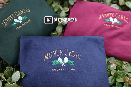 Monte Carlo Vintage sweatshirt, embroidered Tennis Crewneck, Monaco Sweater