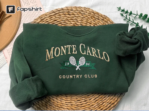 Monte Carlo Vintage sweatshirt, embroidered Tennis Crewneck, Monaco Sweater