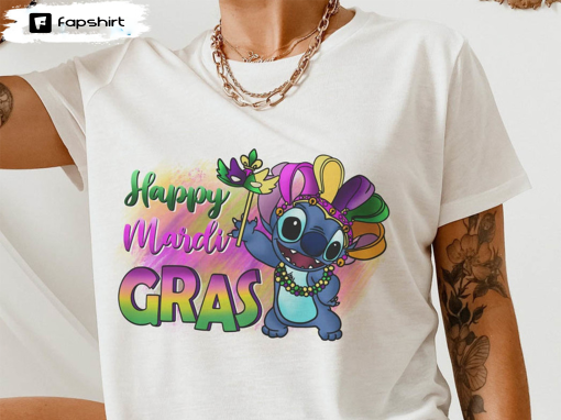 Happy Mardi Gras Stitch Shirt, Disney Mardi Gras Unisex Hoodie Crewneck