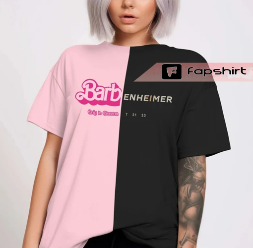 Oppenheimer Movie Sweatshirt, Pink Black T-shirt, Funny Movie Tee, Cillian Murphy Margot Robbie Cut & Sew Shirt