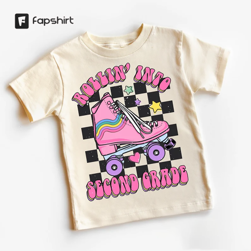 Rollin Into Second Grade Kids Shirt – 2nd Grade Skating Toddler Tee – Roller Skate School Kids Shirt