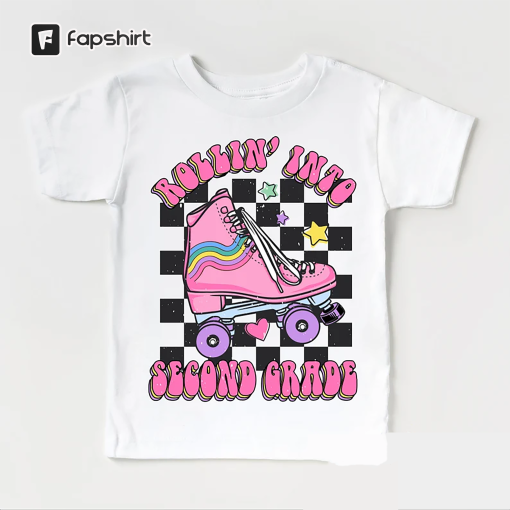 Rollin Into Second Grade Kids Shirt – 2nd Grade Skating Toddler Tee – Roller Skate School Kids Shirt