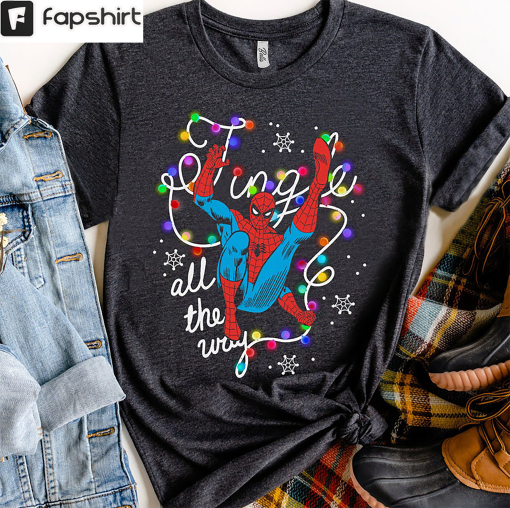 Jingle All The Way Spider Man Shirt, Christmas Light Tee Tops Unisex T-shirt