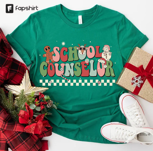 School Counselor Christmas Shirt, Vintage Tee Tops Short Sleeve