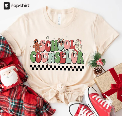 School Counselor Christmas Shirt, Vintage Tee Tops Short Sleeve