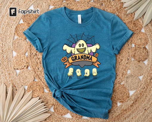 Halloween Shirt For Grandma, Custom Grandkids Name Halloween Shirt, Halloween Shirt With Grandchildren Name, Halloween Family Ghost Shirt