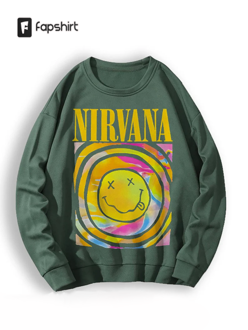 Nirvana Smile Face Shirt Rock Band Sweatshirt Vintage Shirt Positive Vibe Hoodie Nirvana Retro Shirt Women Gift For Her