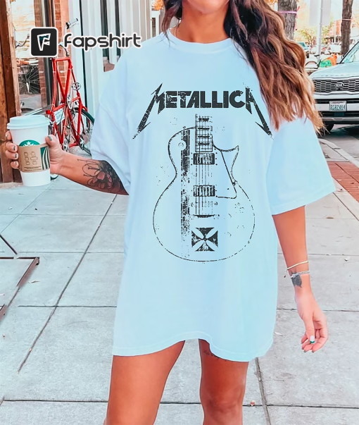 Metallica Unisex Shirt Distressed Guitar Tee Vintage Band Tee Metallica Tour Oversized T-Shirt Music Rock Festival Clothes