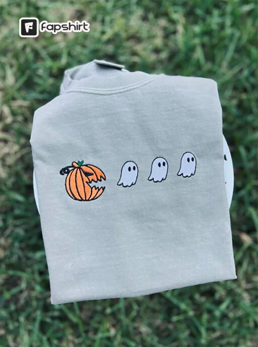 Ghost-Eating Pumpkin Embroidered Shirt