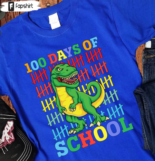 Dinosaurs 100 Days Of School Shirt, Vintage Back To School Short Sleeve Unisex T-shirt