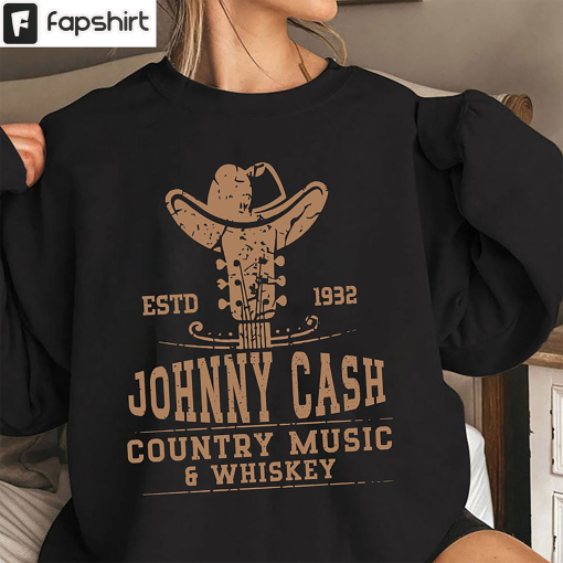 Johnny Cash 1932 Shirt, Retro Country Concert Music Band Short Sleeve Sweatshirt