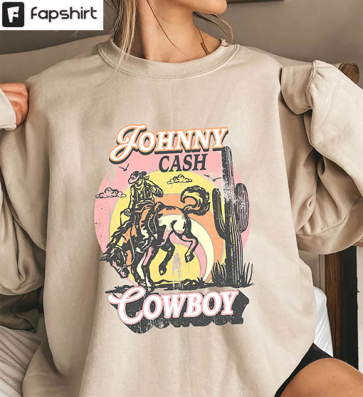 Johnny Cash Cowboy Shirt, Western Country Music Tee Tops Crewneck