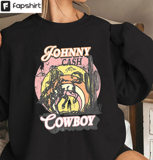 Johnny Cash Cowboy Shirt, Western Country Music Tee Tops Crewneck