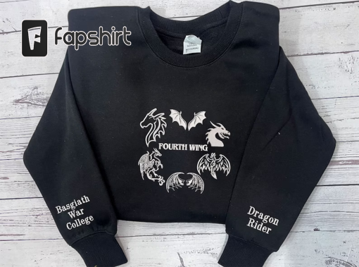 Fourth Wing Embroidered Sweatshirt, Basgiath War College Shirt, Rebecca Yoros, Fourth Wing Shirt Dragon Rider, Bookish Shirts EH102