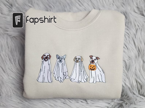 Ghost Dogs Halloween Embroidery Sweatshirt, Halloween Ghost Dogs Embroidered Unisex Sweatshirt