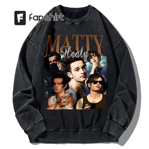 Matty Healy Vintage Washed T-Shirt,Pop Rock Band Homage Graphic Unisex Long Sleeve, Bootleg Retro 90’s Fans Hoodie Gift