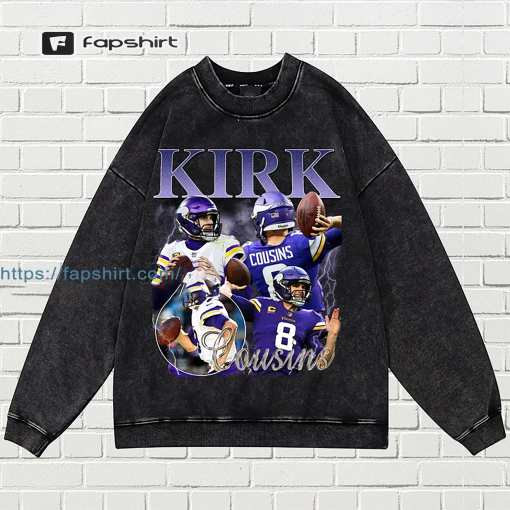 Kirk Cousins Vintage Washed T-Shirt, Quarterback Homage Graphic Unisex Long Sleeve, Bootleg Retro 90’s Fans Hoodie Gift