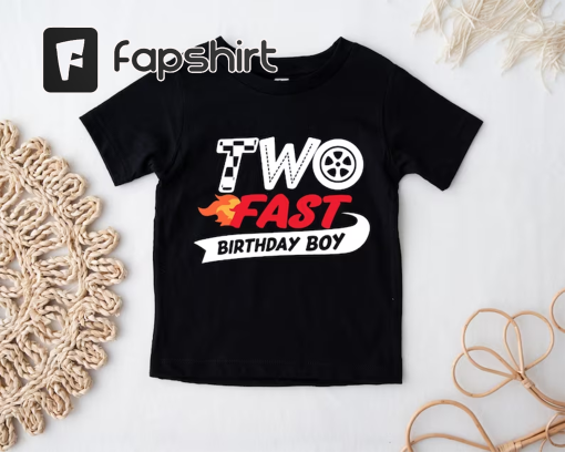 Two Fast Shirt, Birthday Boy Gift Tee, 2 Years Old Celebration Party T-shirt, 2nd Birthday Tee, Race Car Themed Party T-shirt, Racing B-day