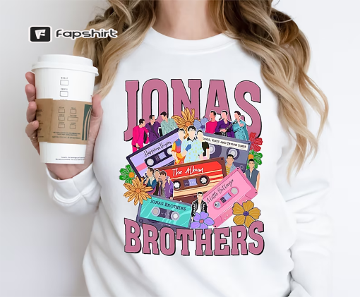 Retro Jonas Brothers Cassette Unisex T-Shirt, Nick Joe Kevin Jonas Sweatshirt, Retro Five Albums One Night Tour Shirt, Jonas brother Hoodie