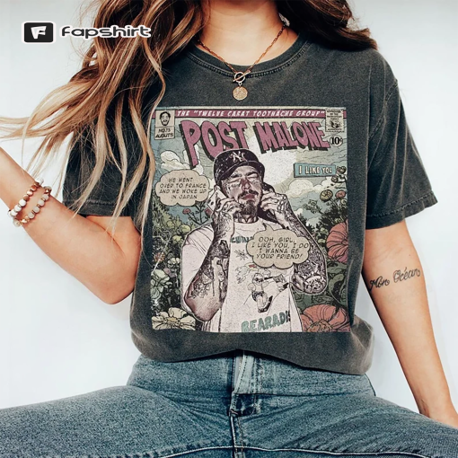 Post Malone Comic Shirt 90S Vintage Merch Book Art Twelve Carat Toothache Album World Tour shirt