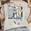 MTV Distressed Fluorescent Gradient Logo Shirt, 80s & 90s Unisex T-shirt Family Birthday Gift Adult Kid Toddler Tee