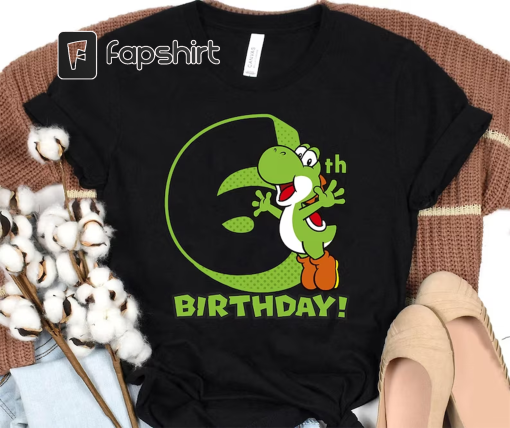 Super Mario Yoshi 6th Birthday Action Portrait T-Shirt, Super Mario Bros Shirt, WDW Disneyland Family Vacation Matching Birthday Shirt