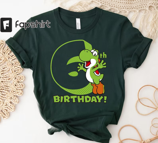 Super Mario Yoshi 6th Birthday Action Portrait T-Shirt, Super Mario Bros Shirt, WDW Disneyland Family Vacation Matching Birthday Shirt