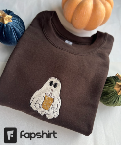 Ghost With Coffee Sweatshirt, Fall Coffee Sweatshirt,…