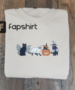 Ghost Cats Halloween Embroidery Sweatshirt, Halloween Ghost…