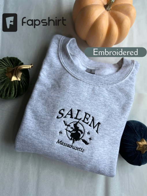 Salem Massachusetts Sweatshirt, Salem Witch Sweatshirt, Cozy Fall Sweatshirt, Halloween Embroidered Sweatshirt, Spooky Season Sweater