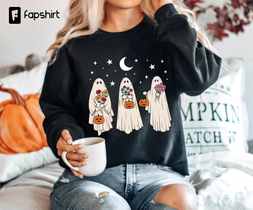 Floral Ghost Sweatshirt, Floral Ghost Shirt, Halloween Ghost Sweatshirt, Flower Halloween Shirt, Vintage Retro Sweatshirt, Fall Sweater